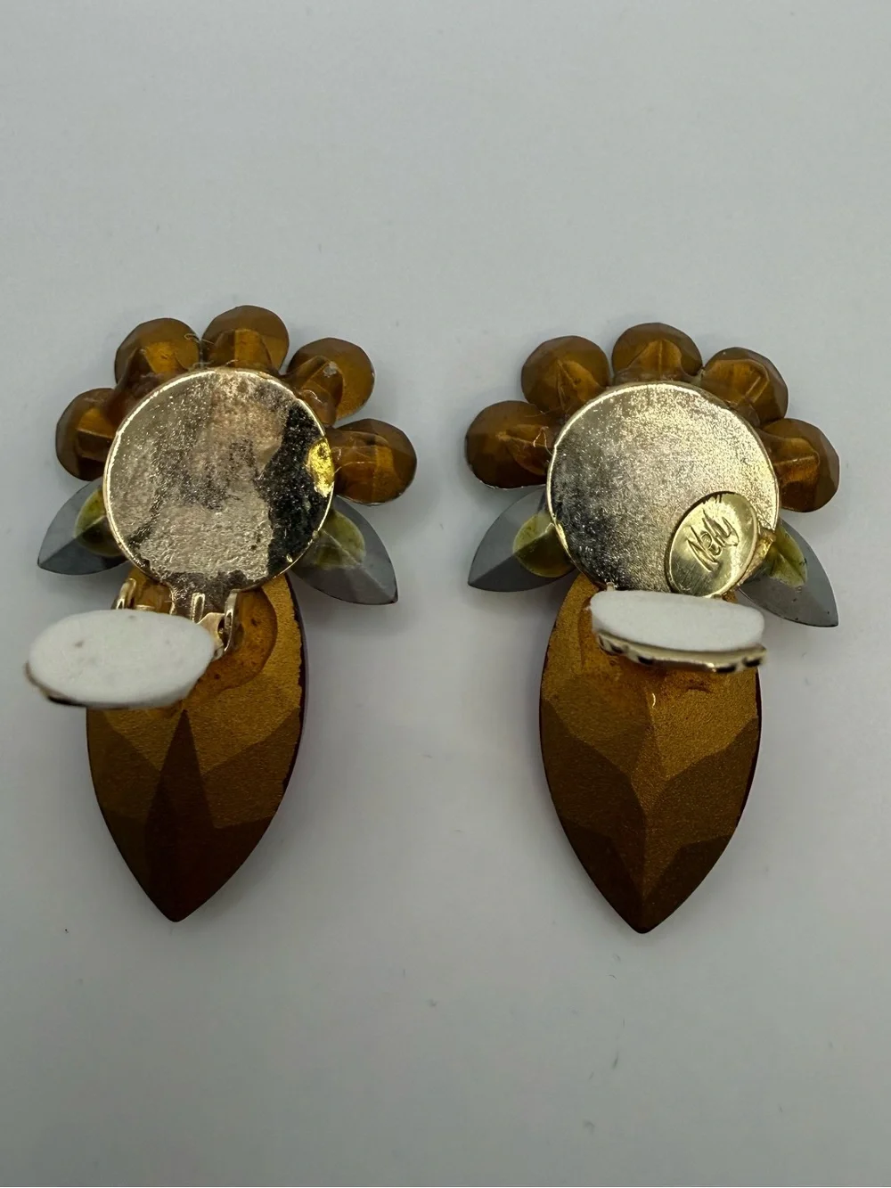 Vintage Signed Nelly Red AB Rhinestone Clip-On Statement Earrings 1.75”